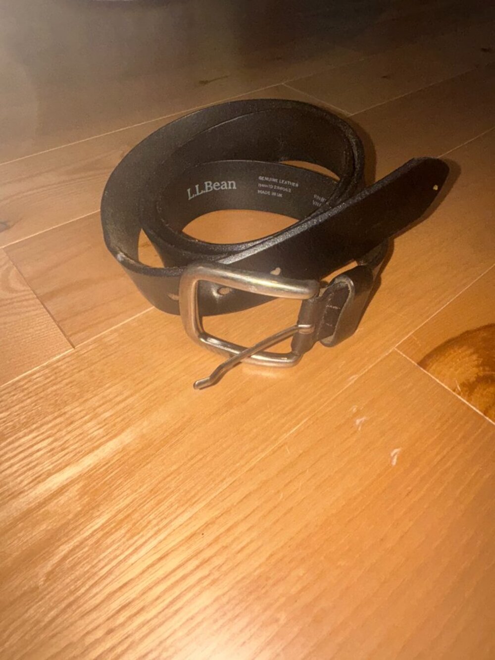 L.L. Bean black leather belt is a size 42